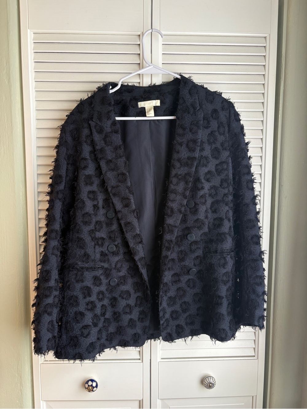 H&M Navy Textured Double-Breasted Women's Blazer